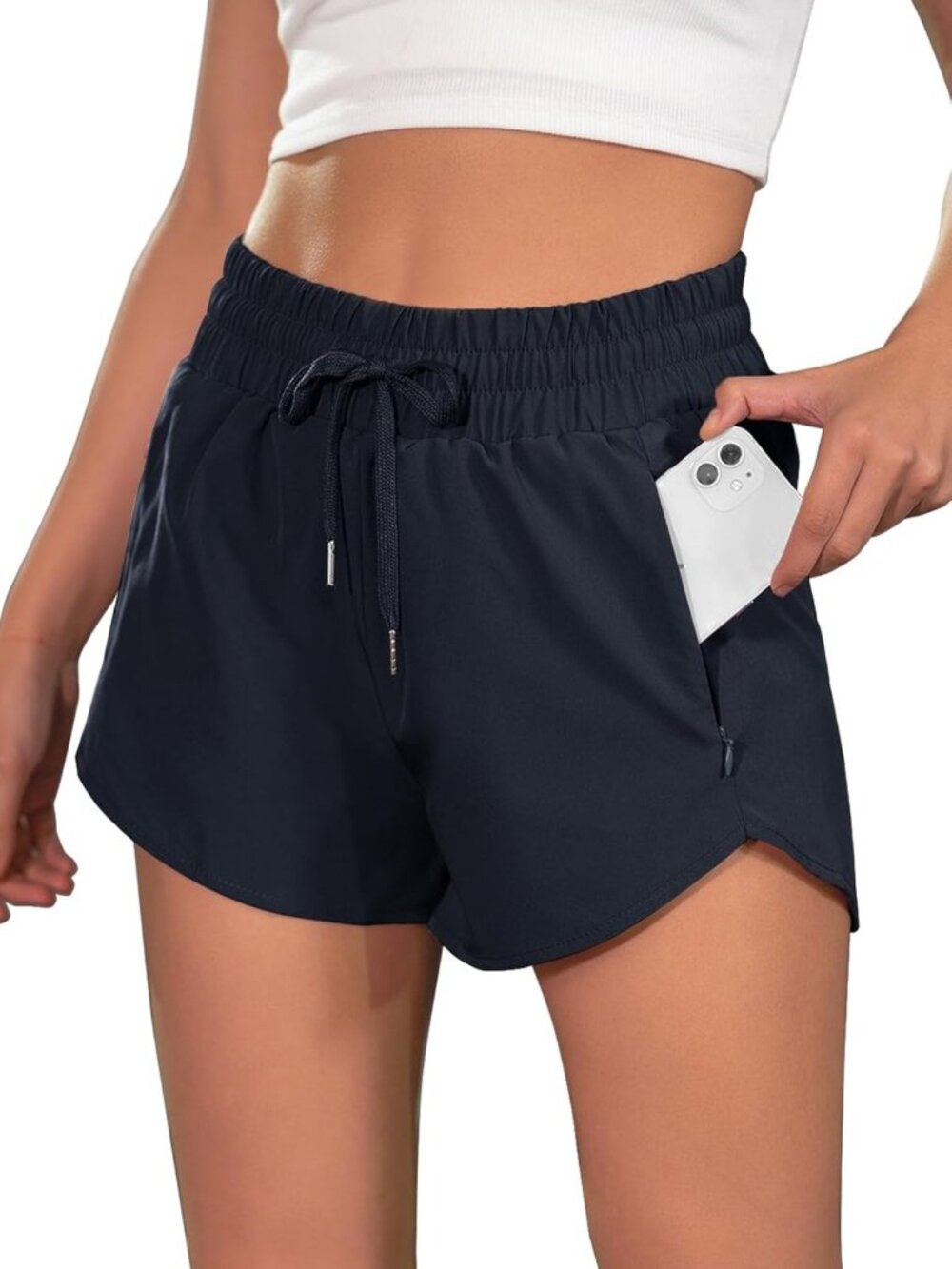 High Rise Women's Athletic Running Shorts 2.5" with Zipper Pockets for Comfort